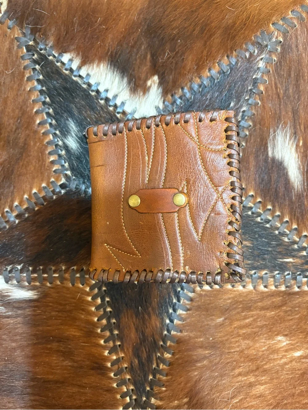 Vintage Brown Leather Cowboy Boot Bifold Wallet with Brass Accent